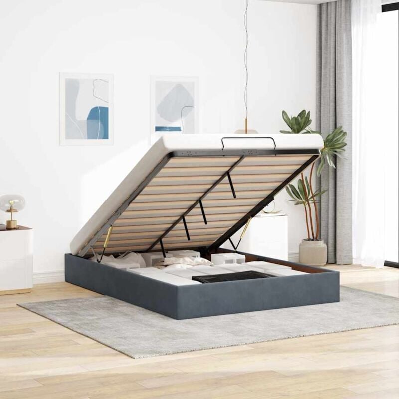 Vidaxl - Cadre de lit ottoman sans matelas gris foncé 140x200 cm velours