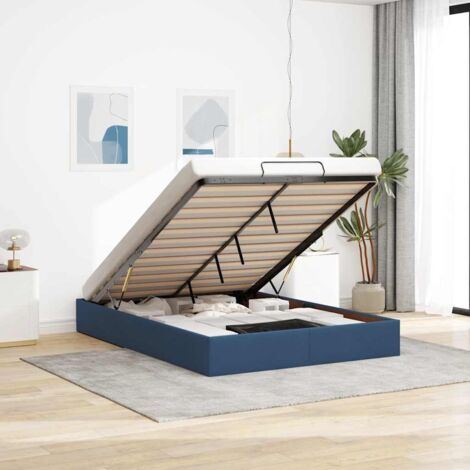 Cadre de lit ottoman sans matelas-Structure de lit bleu 140x190 cm tissu