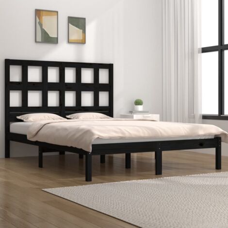 Cadre de lit pin massif noir 140x190 cm, tête de lit incluse, 1 x lit noir robuste design moderne