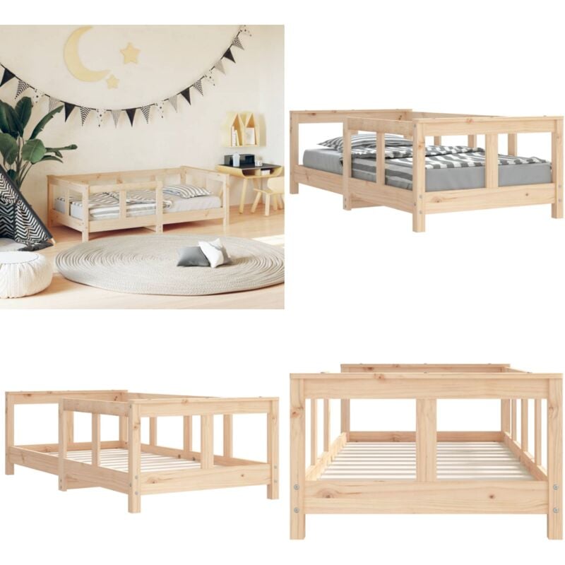 Cadre de lit pour enfant 70x140 cm bois de pin massif - Lit Bébé - Lit Enfant - Bois De Pin - Meuble Enfant - Chambre D'enfant - Home & Living