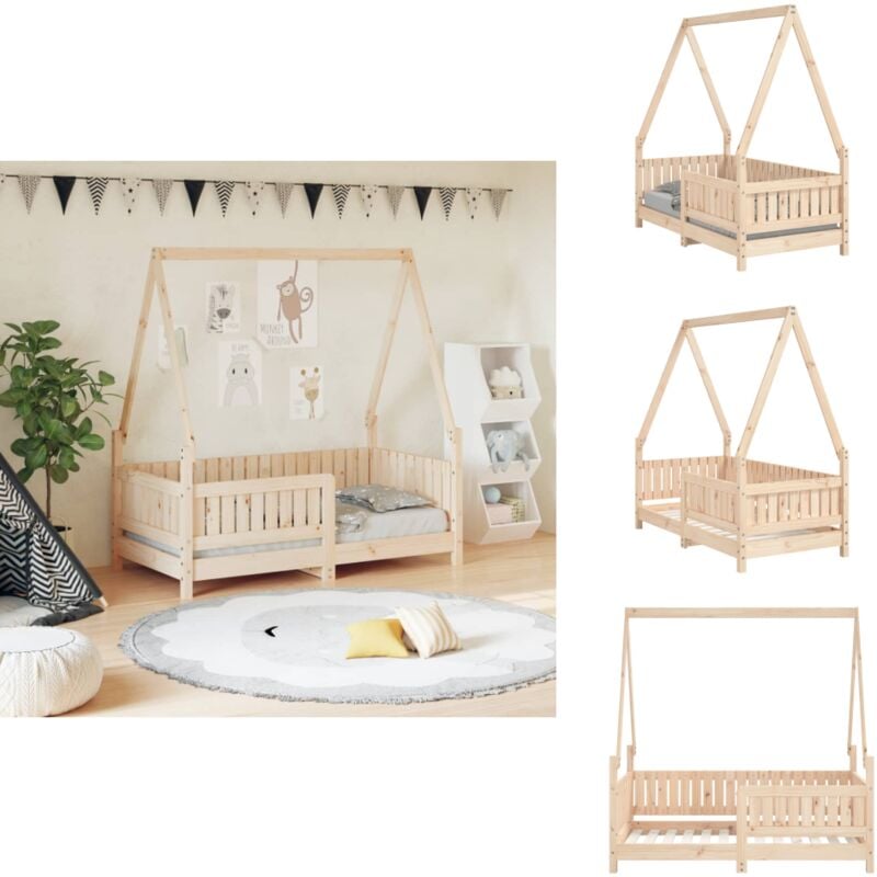 Cadre de lit pour enfant 70x140 cm bois de pin massif - Lit Bébé - Lit Enfant - Bois Massif - Design Maison - Chambre D'enfant