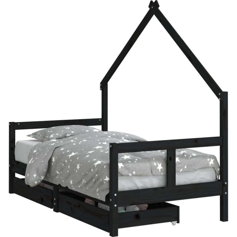 Cadre de lit pour enfant tiroirs noir 80x160 cm bois pin massif Vidaxl