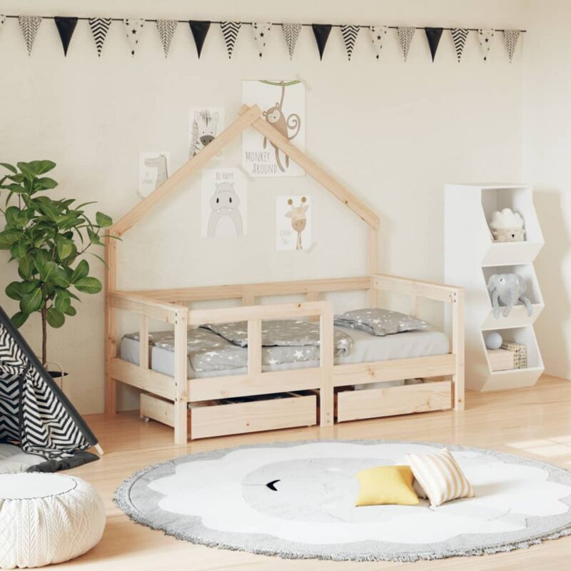 Cadre de lit enfant avec tiroirs 70x140 cm bois de pin massif
