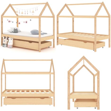Cadre de lit pour enfant et un tiroir bois pin massif 80x160 cm - Lit Bébé - Lit Enfant - Meuble Enfant - Mobilier Enfant - Cadre Lit Enfant - Home & Living