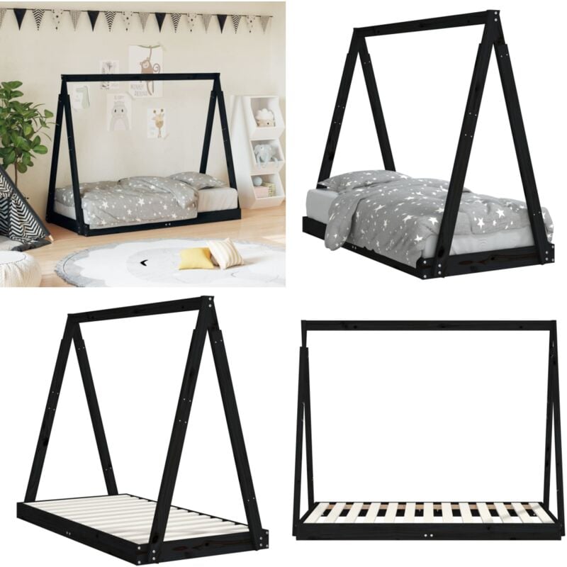 Vidaxl - Cadre de lit pour enfant noir 70x140 cm bois de pin massif - Lit Bébé - Lit Enfant - Lit Tipi - Cadre Lit Enfant - Bois De Pin - Home &