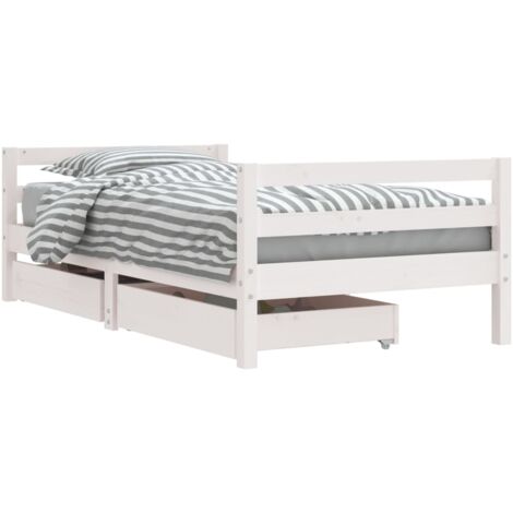 Cadre de lit pour enfant tiroirs blanc 80x160 bois pin massif