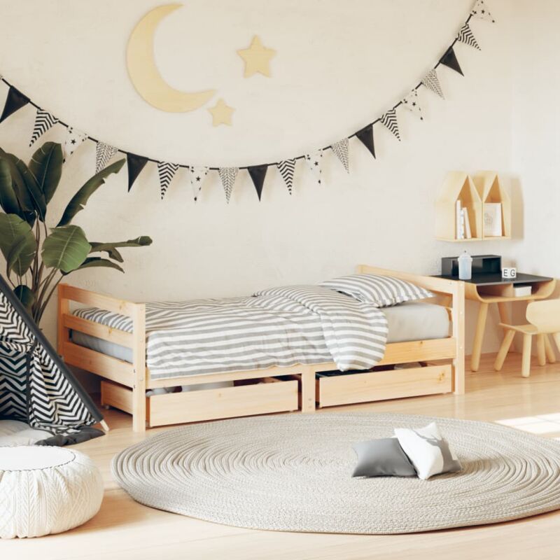 Cadre de lit pour enfant et tiroirs 80x160cm bois de pin massif Vidaxl
