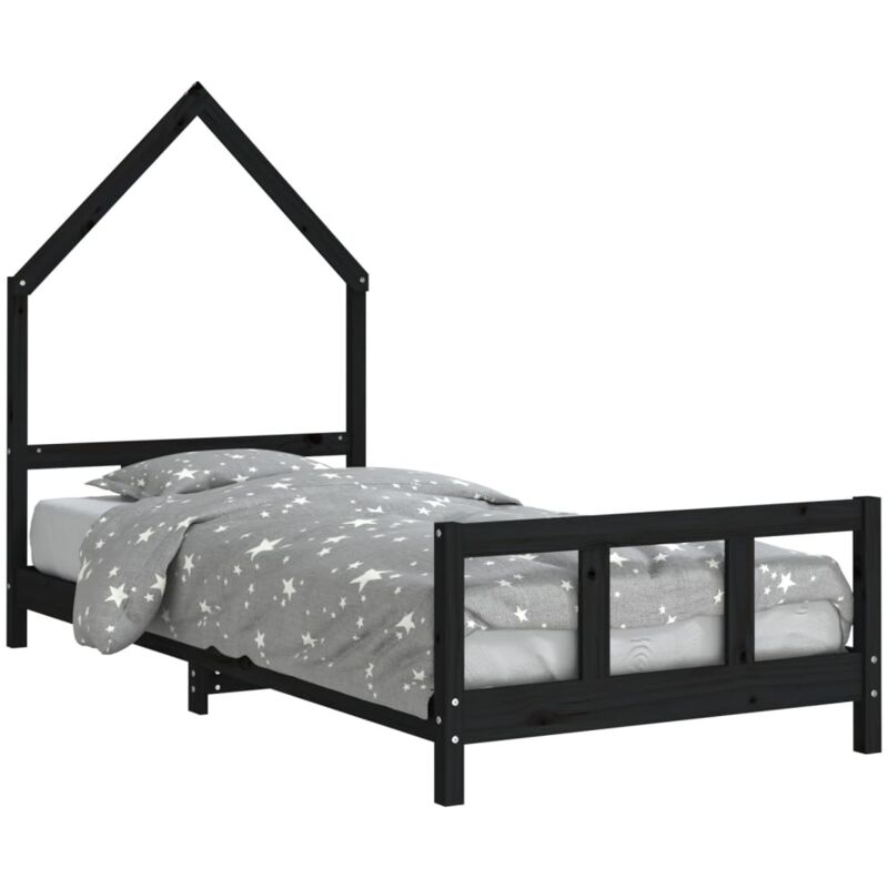 Cadre de lit pour enfants noir 90x190 cm bois de pin massif