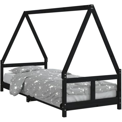 Cadre de lit pour enfants noir 80x200 bois de pin massif
