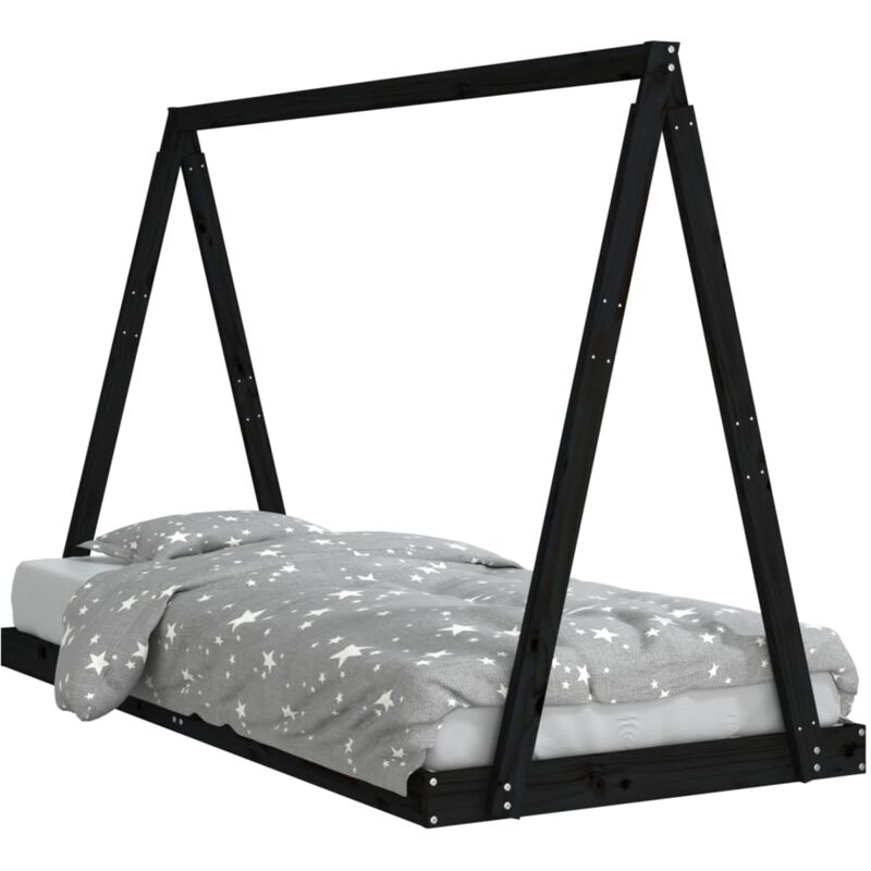 Cadre de lit pour enfants noir 90x200 cm bois de pin massif - Vidaxl