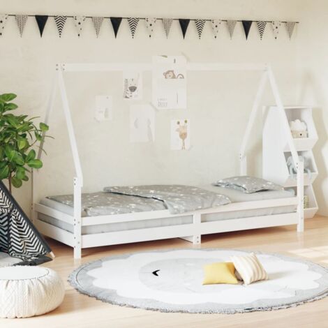 Cadre de lit pour enfants-Structure de lit d'enfant blanc 90x200 cm bois de pin massif 299414