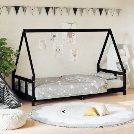 Cadre de lit pour enfants-Structure de lit d'enfant noir 90x190 cm bois de pin massif 619383