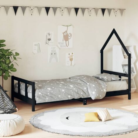 Cadre de lit pour enfants-Structure de lit d'enfant noir 90x190 cm bois de pin massif 954363