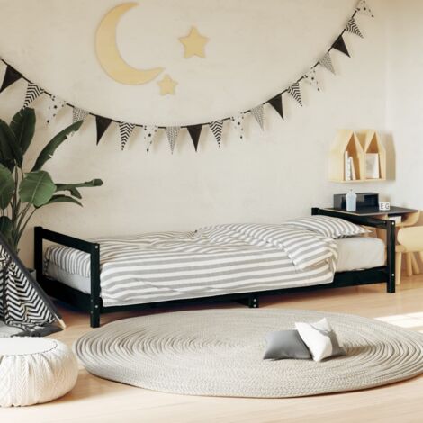 Cadre de lit pour enfants-Structure de lit d'enfant noir 90x200 cm bois de pin massif 884219