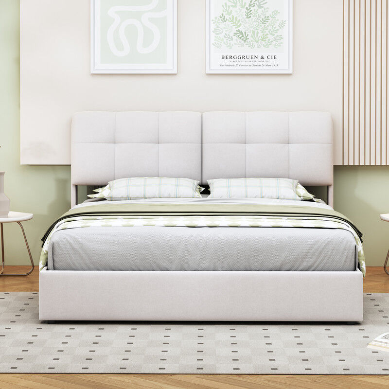 Sureh - Cadre de lit Queen Size avec espace de rangement, cadre de lit Queen Size surélevé avec tête de lit, lit de plate - forme rembourré avec