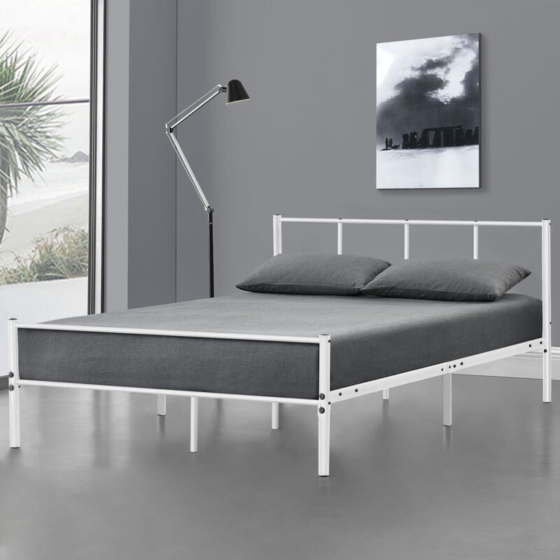 structure de lit métallique avec tête de lit et pédiea 120 x 200 cm différentes couleurs taille : blanc