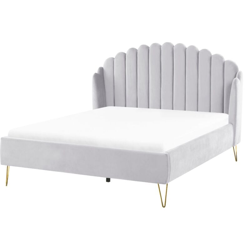 Beliani - Lit Rembourré avec Sommier à Lattes 140 x 200 cm en Velours Gris Ambillou