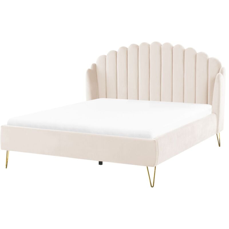 Beliani - Lit Rembourré avec Sommier à Lattes 160 x 200 cm en Velours Beige Ambillou