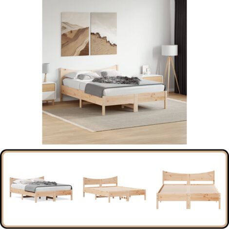Cadre de lit sans matelas 135x190 cm bois de pin massif - Cadre De Lit - Lit Double - Bois Massif - Lit Design - Lit Rustique