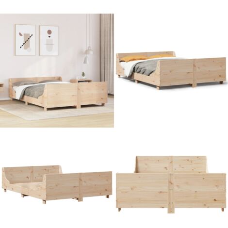 Cadre de lit sans matelas 135x190 cm bois de pin massif - Cadre De Lit - Lit Double - Bois Massif - Lit En Bois - Tête De Lit - Home & Living