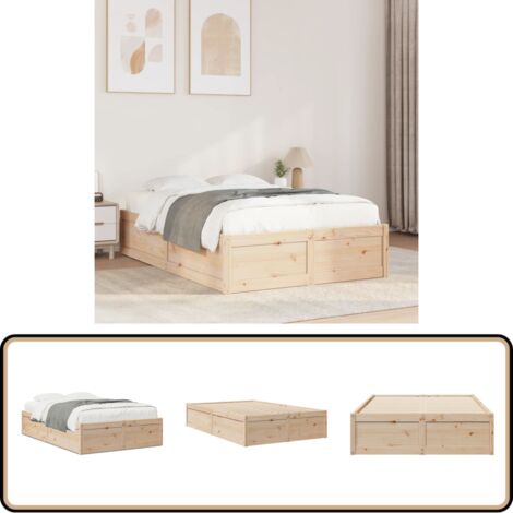 Cadre de lit sans matelas 135x190 cm bois de pin massif - Cadre De Lit - Lit Double - Lit En Bois - Bois De Pin - Design Moderne