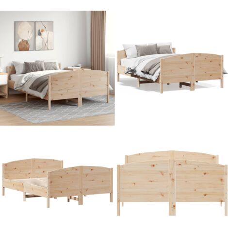 Cadre de lit sans matelas 135x190 cm bois de pin massif - Cadre De Lit - Lit Double - Lit En Bois - Bois De Pin - Tête De Lit - Home & Living
