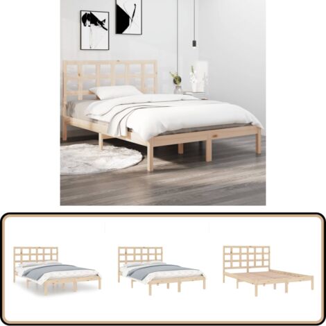 Cadre de lit sans matelas 135x190 cm bois massif - Cadre De Lit - Lit Double - Bois Massif - Lit En Bois - Literie