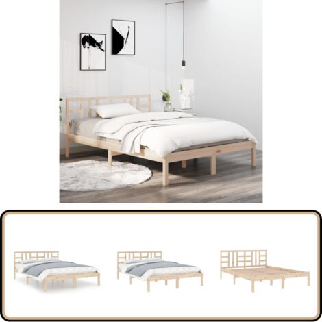 Cadre de lit sans matelas 135x190 cm bois massif - Cadre De Lit - Lit Double - Bois Massif - Lit En Bois - Tête De Lit