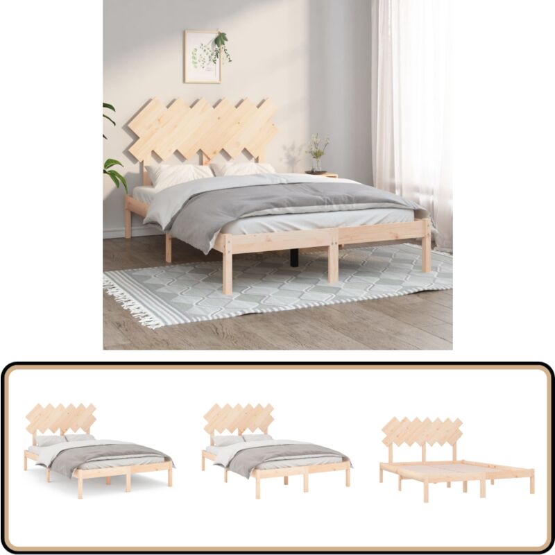 Cadre de lit sans matelas 135x190 cm bois massif - Cadre De Lit - Lit Double - Lit En Bois - Meubles Chambre - Design Moderne