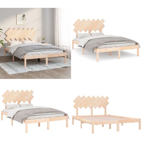 Cadre de lit sans matelas 135x190 cm bois massif - Cadre De Lit - Lit Double - Lit En Bois - Meubles Chambre - Design Moderne - Home & Living