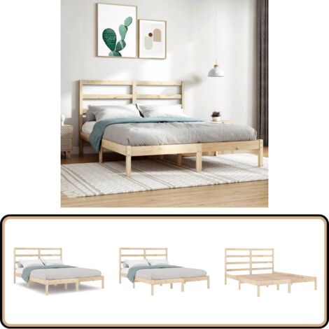 Cadre de lit sans matelas 135x190 cm bois massif - Cadre De Lit - Lit Double - Lit En Bois - Tête De Lit - Meuble Chambre