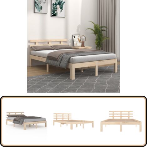 Cadre de lit sans matelas 135x190 cm - Cadre De Lit - Lit Double - Bois Massif - Lit Design - Tête De Lit