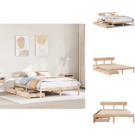 Cadre de lit sans matelas 140x190 cm bois de pin massif - Cadre De Lit - Cadres De Lit - Sommier - Meuble De Chambre À Coucher