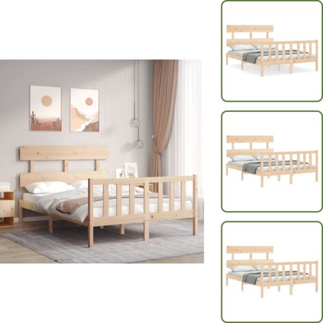Cadre de lit sans matelas 140x200 cm bois massif de pin - Lit En Bois - Cadre De Lit - Lit Double - Lit Massif - Lit Design