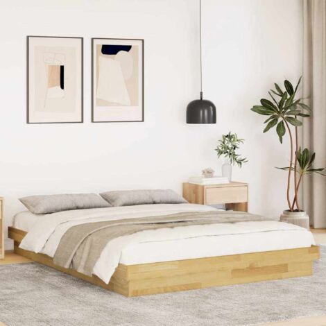 Cadre de lit sans matelas 150x200 cm en chêne massif avec sommier à lattes - Lit bas et robuste pour chambre d'enfant