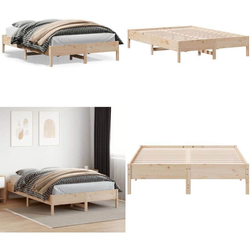 Cadre de lit sans matelas 160x200 cm bois massif de pin - Cadre De Lit - Lit Double - Bois Massif - Lit En Bois - Chambre à Coucher - Home & Living