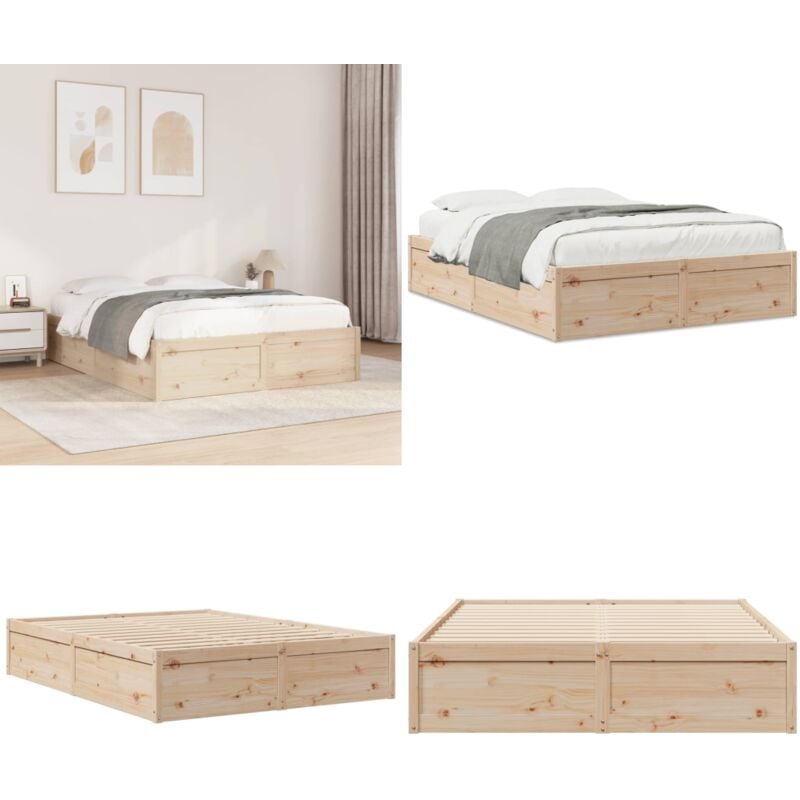 Cadre de lit sans matelas 160x200 cm bois massif de pin - Cadre De Lit - Lit Double - Lit En Bois - Lit Moderne - Meuble Chambre - Home & Living