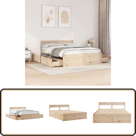 Cadre de lit sans matelas 160x200 cm bois massif de pin - Lit Double - Cadre De Lit - Lit Design - Meuble Chambre - Rangement Sous Lit