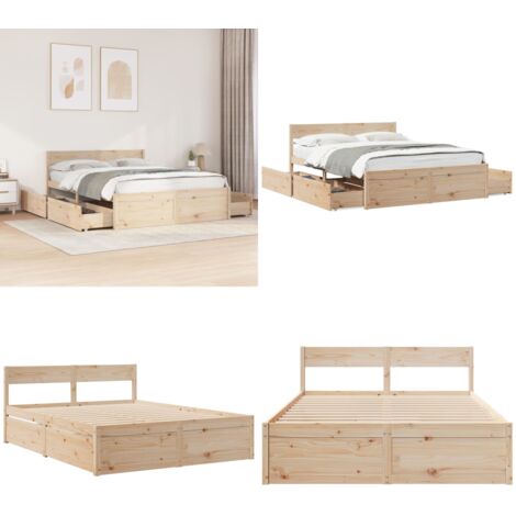 Cadre de lit sans matelas 160x200 cm bois massif de pin - Lit Double - Cadre De Lit - Lit Design - Meuble Chambre - Rangement Sous Lit - Home & Living
