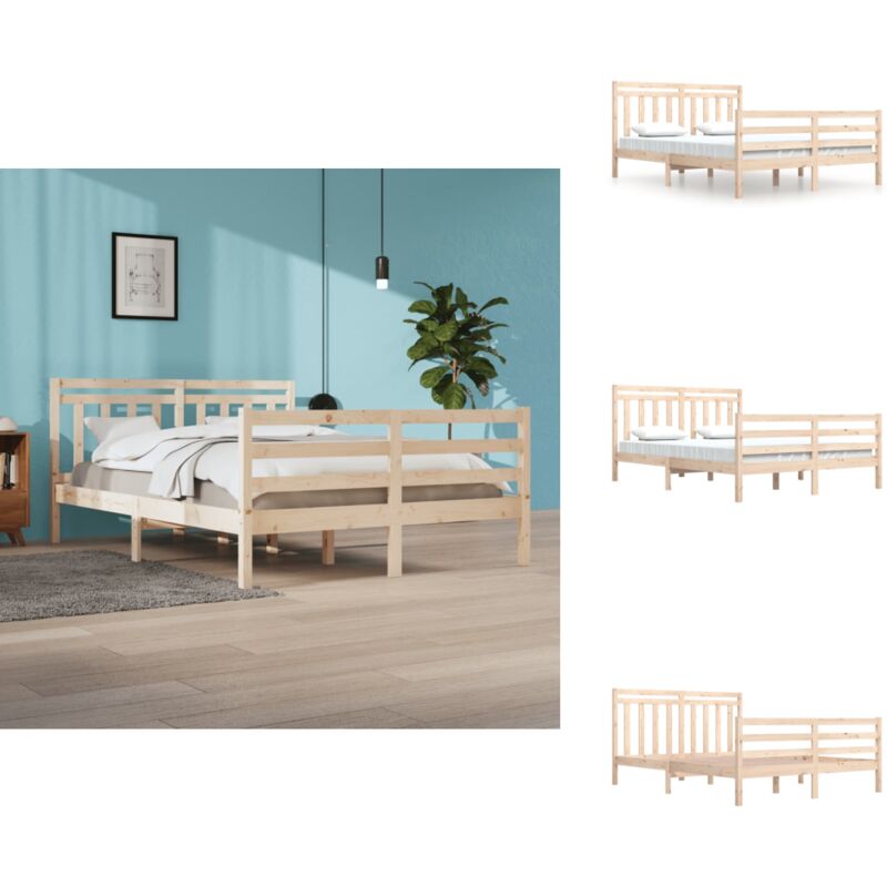 Cadre de lit sans matelas 160x200 cm bois massif - Lit Double - Cadre Lit Bois - Lit En Bois Massif - Lit Avec Tête De Lit - Literie