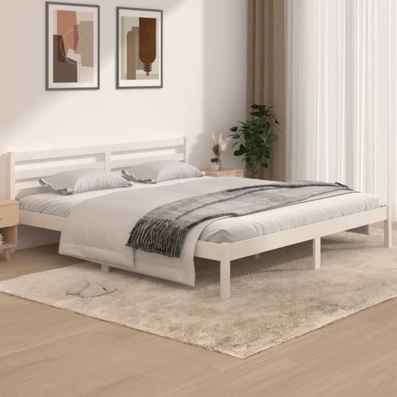 Vidaxl - Cadre de lit Bois de pin massif 180x200 cm Blanc Super King