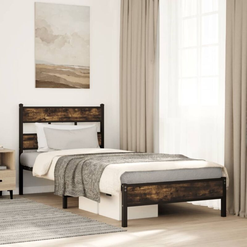 Cadre de lit sans matelas avec tête de lit chêne fumé 90x190 cm Vidaxl
