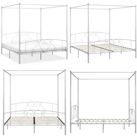 Cadre de lit sans matelas avec baldaquin blanc 180x200 cm métal - Cadre De Lit - Lit Double - Lit Metal - Lit Avec Baldaquin - Chambre À Coucher - Home & Living