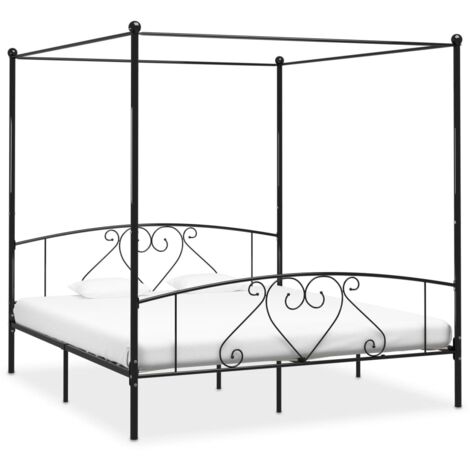 Vidaxl – Cadre de lit baldaquin noir 180x200 cm – Métal robuste – Espace de rangement sous le lit – Design élégant pour chambre
