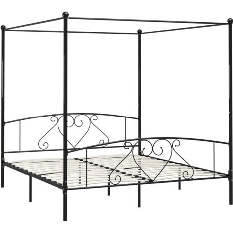 Vidaxl – Cadre de lit baldaquin noir 200x200 cm en métal – Structure robuste et élégante – Assemblage requis pour personnalisation