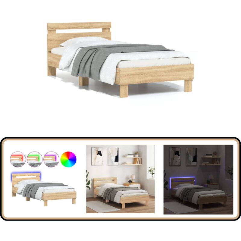 Cadre de lit sans matelas avec lumières led 75x190 cm - Cadre De Lit - Lit Double - Lumieres Led - Tête De Lit - Bois D'ingénierie