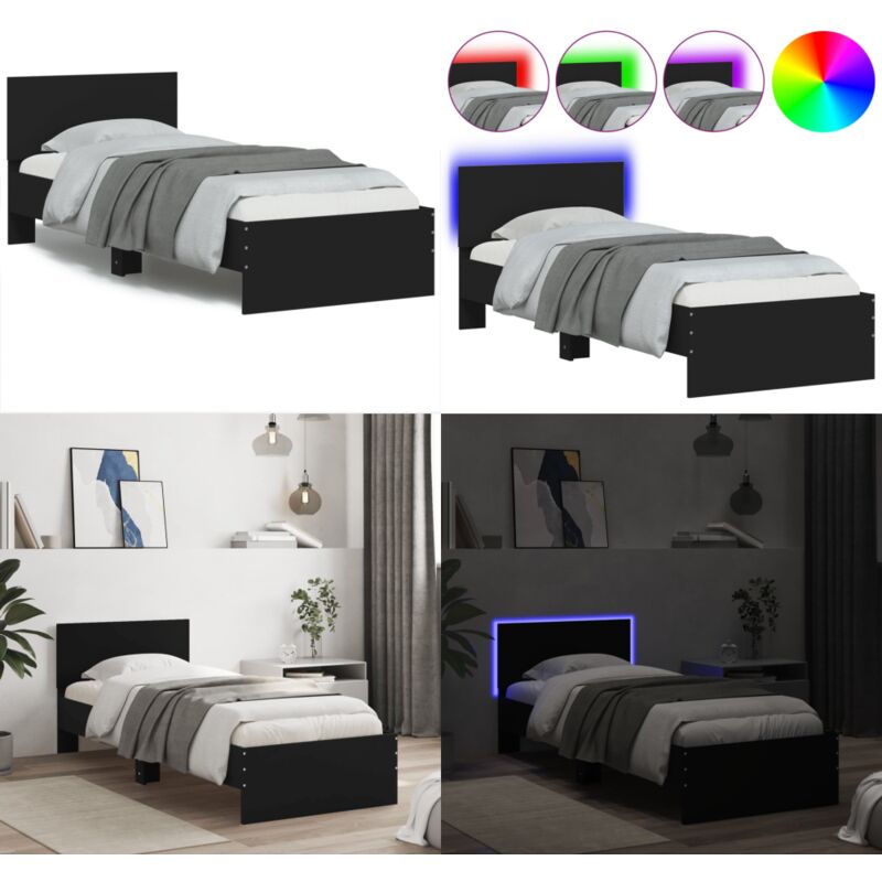 Cadre de lit sans matelas avec lumières led noir 90x200 cm - Cadre De Lit - Lit Double - Lit Moderne - Éclairage Led - Tête De Lit Intégrée - Home &