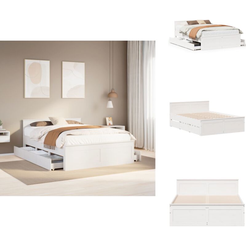 Cadre de lit sans matelas avec tête de lit blanc 140x190 cm pin - Cadre De Lit - Cadres De Lit - Meuble De Chambre à Coucher - Lit