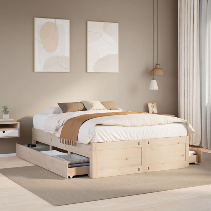 Vidaxl - Cadre de lit sans matelas avec tiroirs 140x190 cm bois de pin
