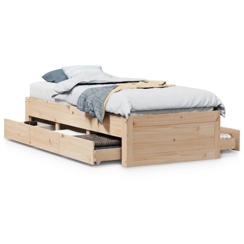 Cadre de lit sans matelas avec tiroirs 90x200 cm bois de pin Vidaxl